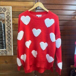 Oversized Red Valentine Side Slit Heart Sweater